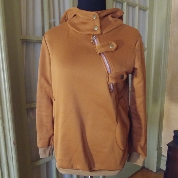 Camel Hooded Sweatshirt W/ Zipper/Button Closures - Picture 1 of 4